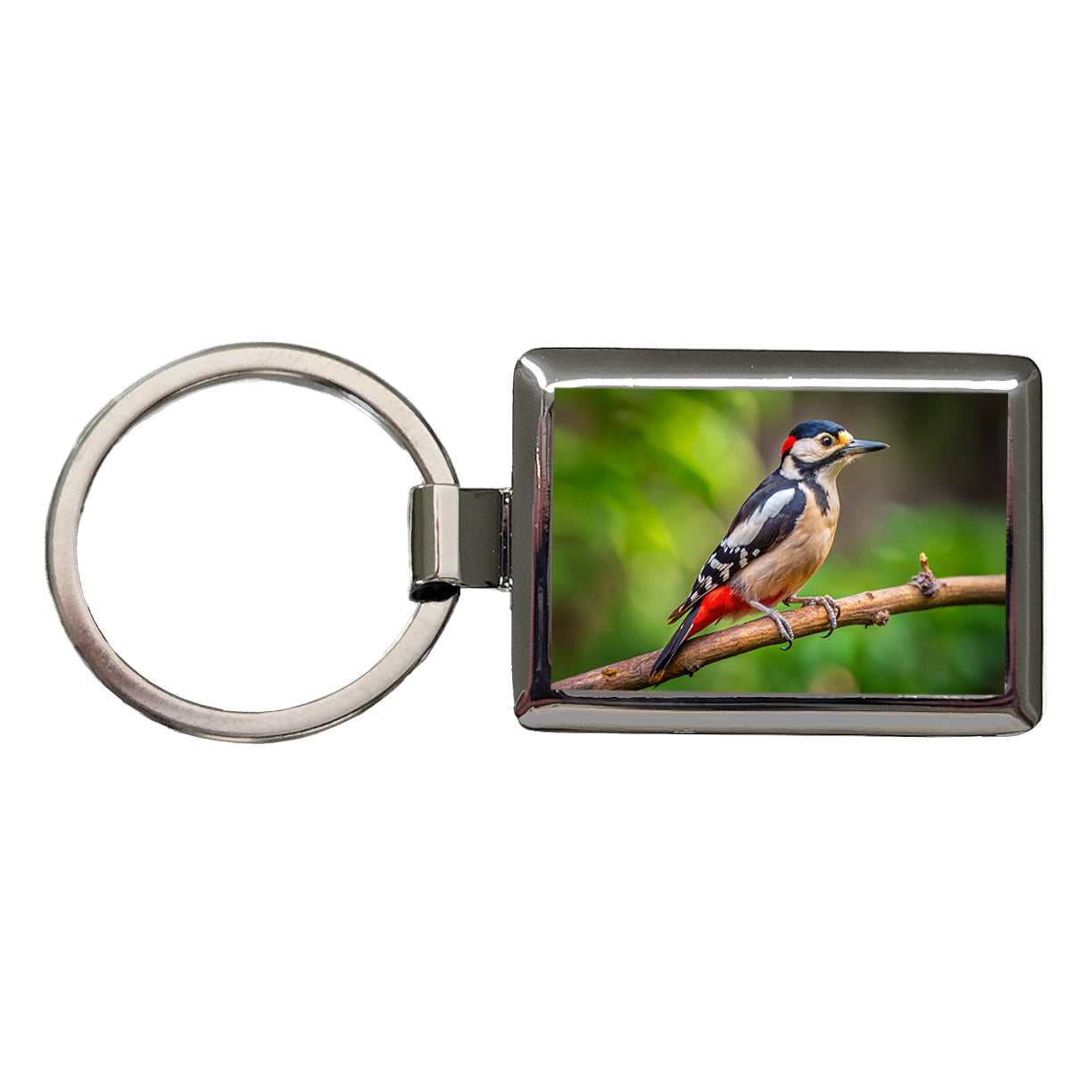Great Spotted Woodpecker Backyard Bird Rectangle Metal Keychain