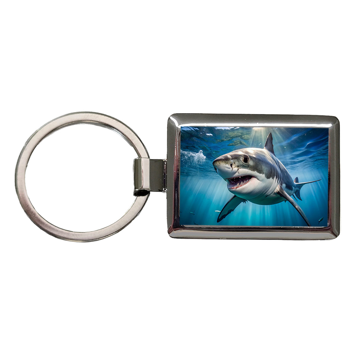 Great White Shark in the Ocean Rectangle Metal Keychain