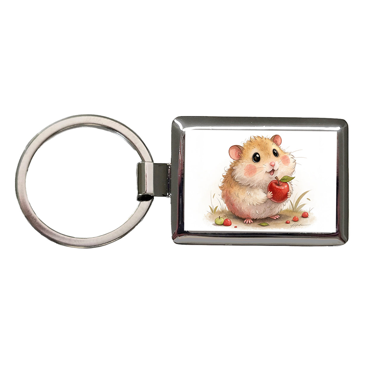 Hamster Children's Illustration Style Rectangle Metal Keychain