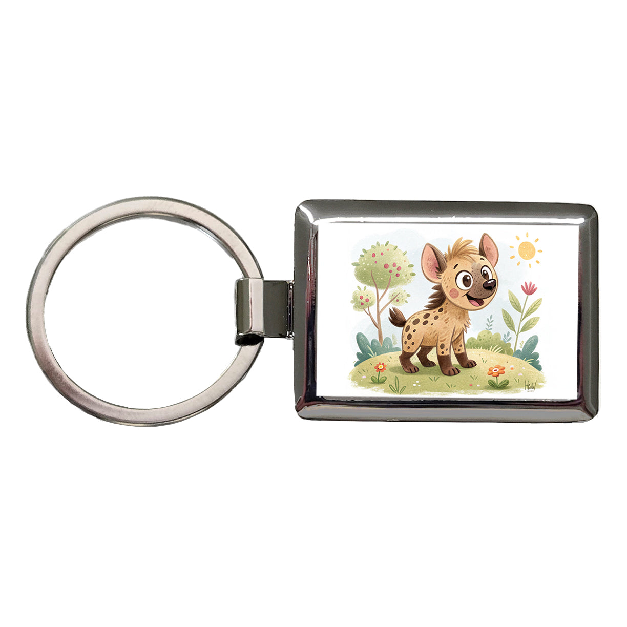 Hyena Children's Illustration Style Rectangle Metal Keychain