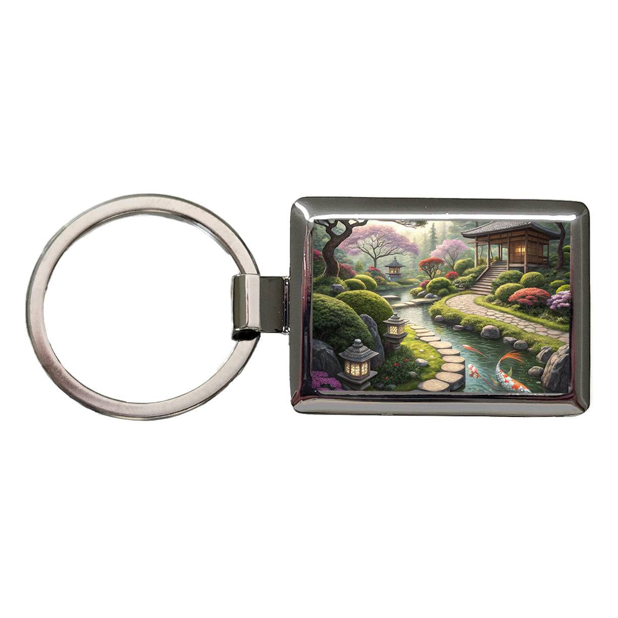 Japanese Garden with Koi Rectangle Metal Keychain