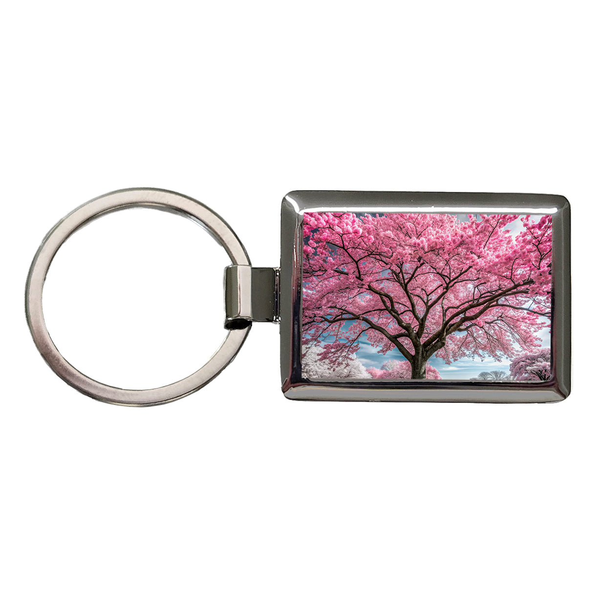 Japanese Sakura Cherry Blossom Tree Rectangle Metal Keychain