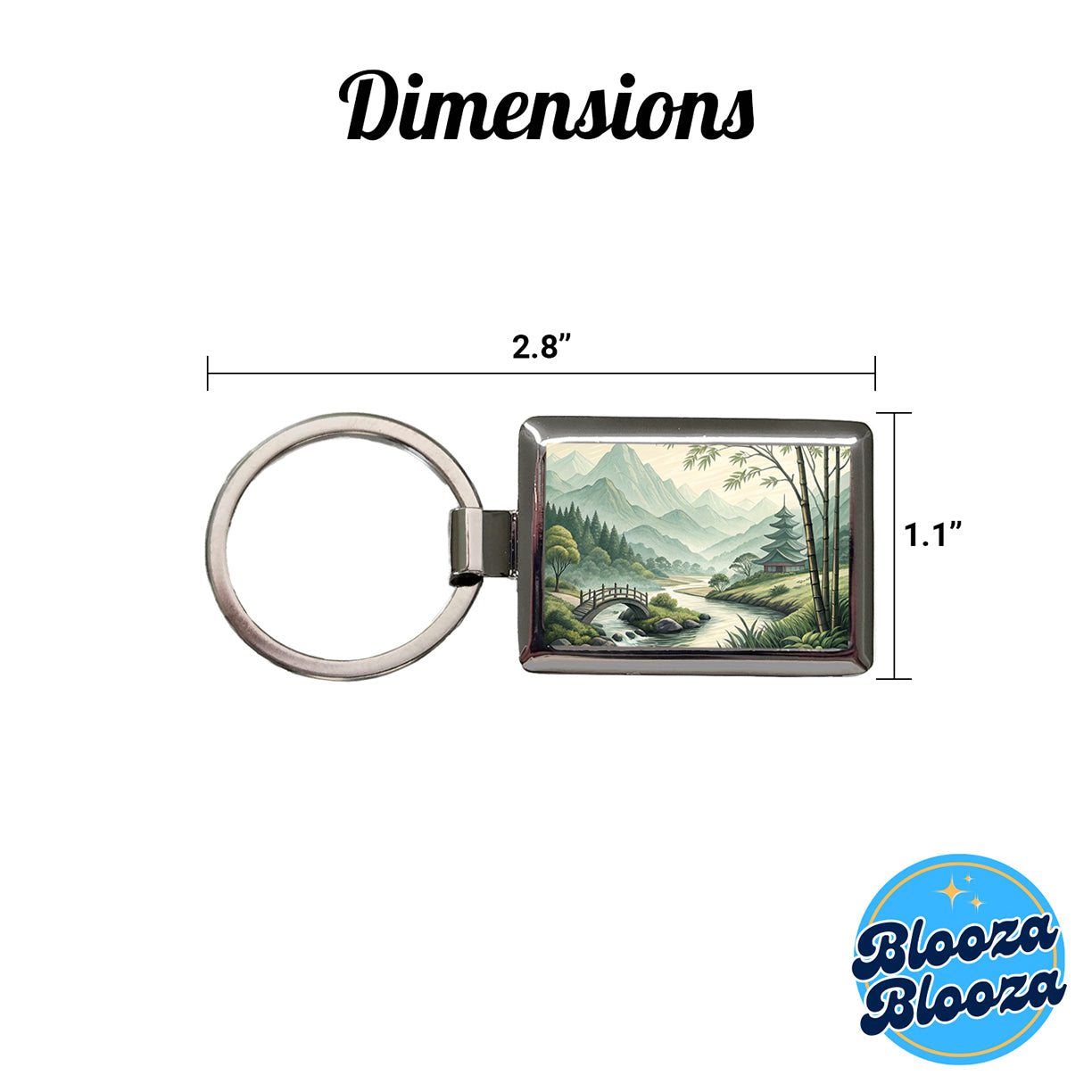 Japanese Style Ink Painting Landscape Rectangle Metal Keychain