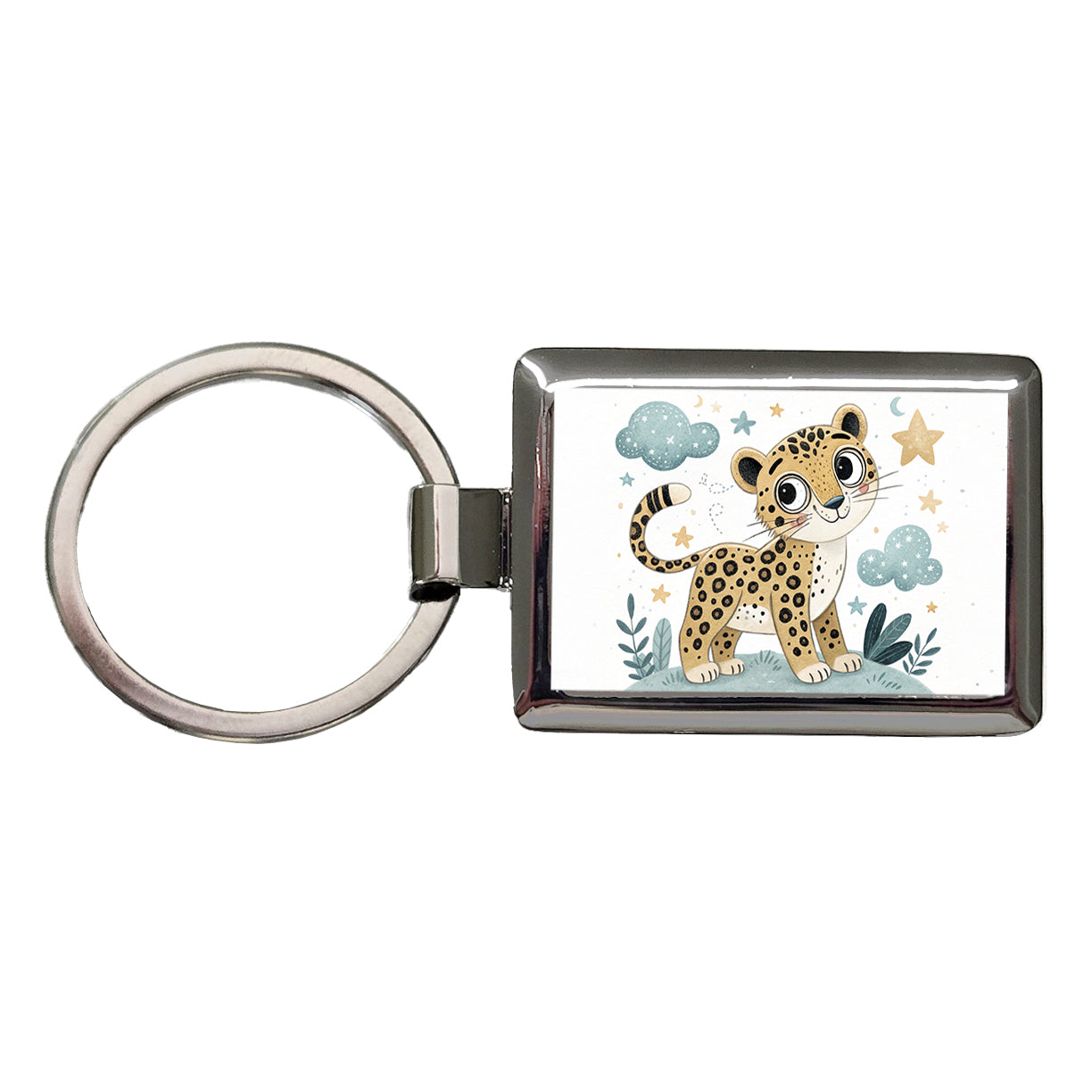 Leopard Children's Illustration Style Rectangle Metal Keychain