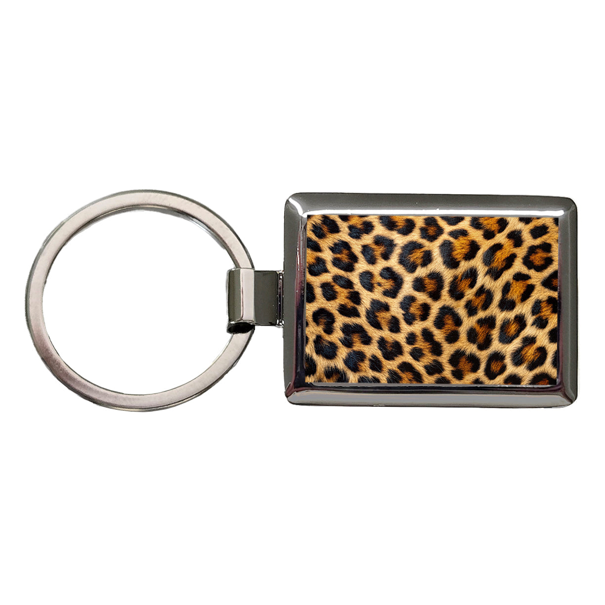 Leopard Spots Fur Pattern Rectangle Metal Keychain