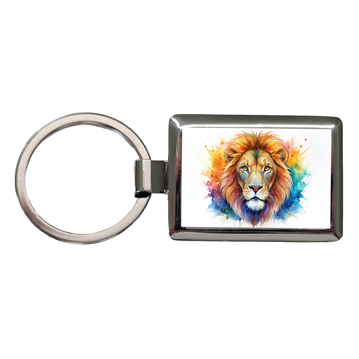 Lion Face Watercolor Rectangle Metal Keychain