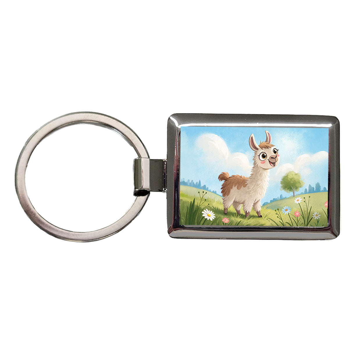 Llama Children's Illustration Style Rectangle Metal Keychain