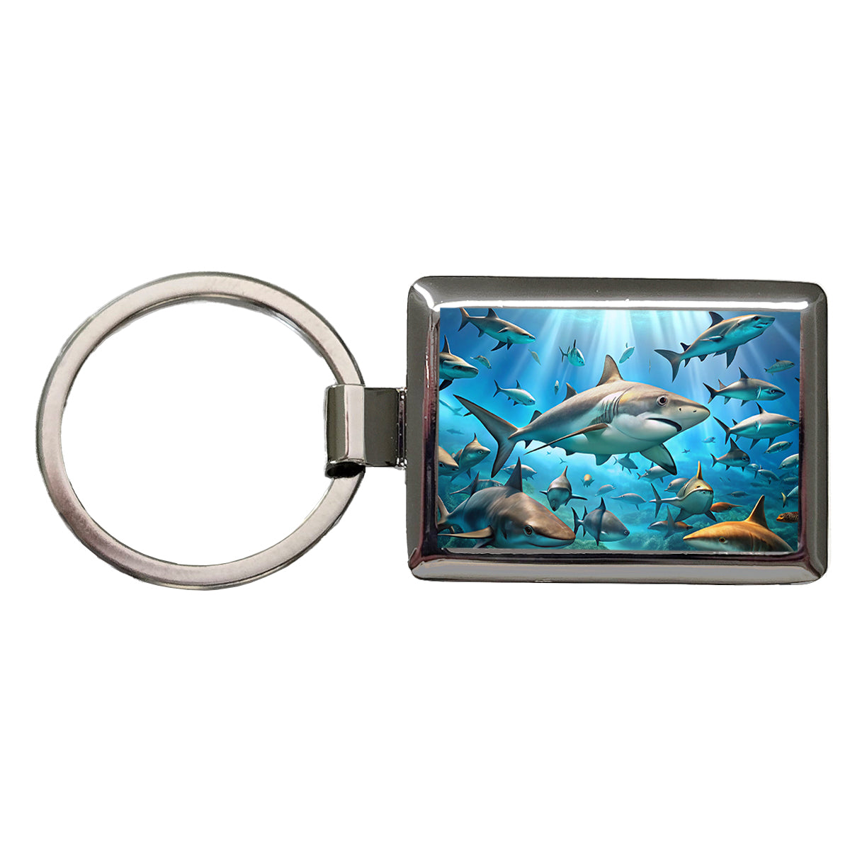 Lots Of Swimming Sharks Rectangle Metal Keychain