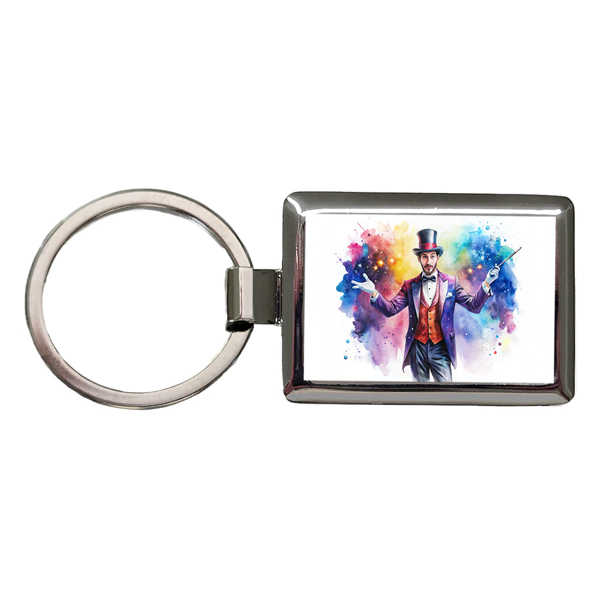 Magician Magic Watercolor Rectangle Metal Keychain