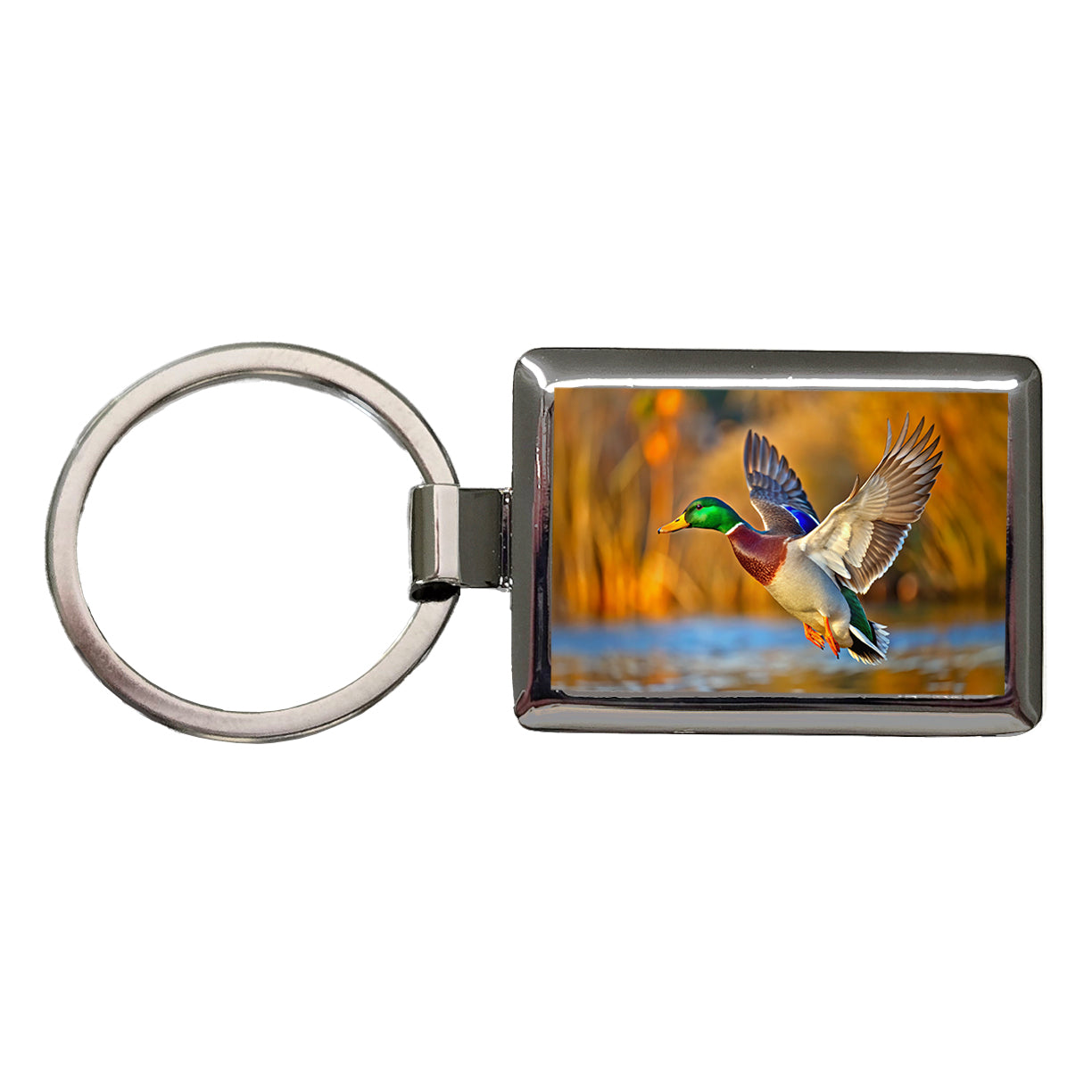Mallard Duck Flying Rectangle Metal Keychain