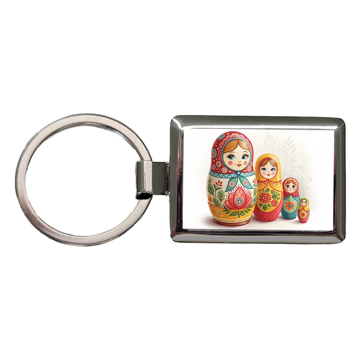 Matryoshka Russian Nesting Dolls Rectangle Metal Keychain