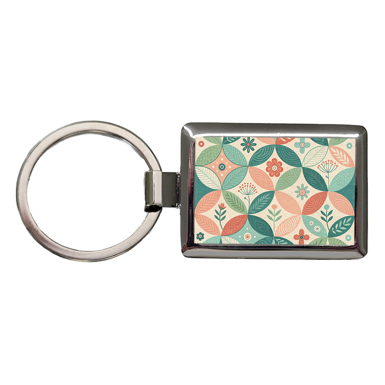 Mid-Century Flower Leaf Pattern Design Rectangle Metal Keychain
