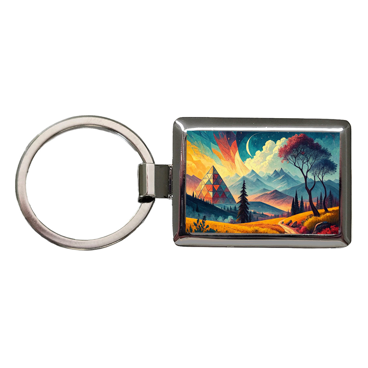 Modern Art Landscape Rectangle Metal Keychain