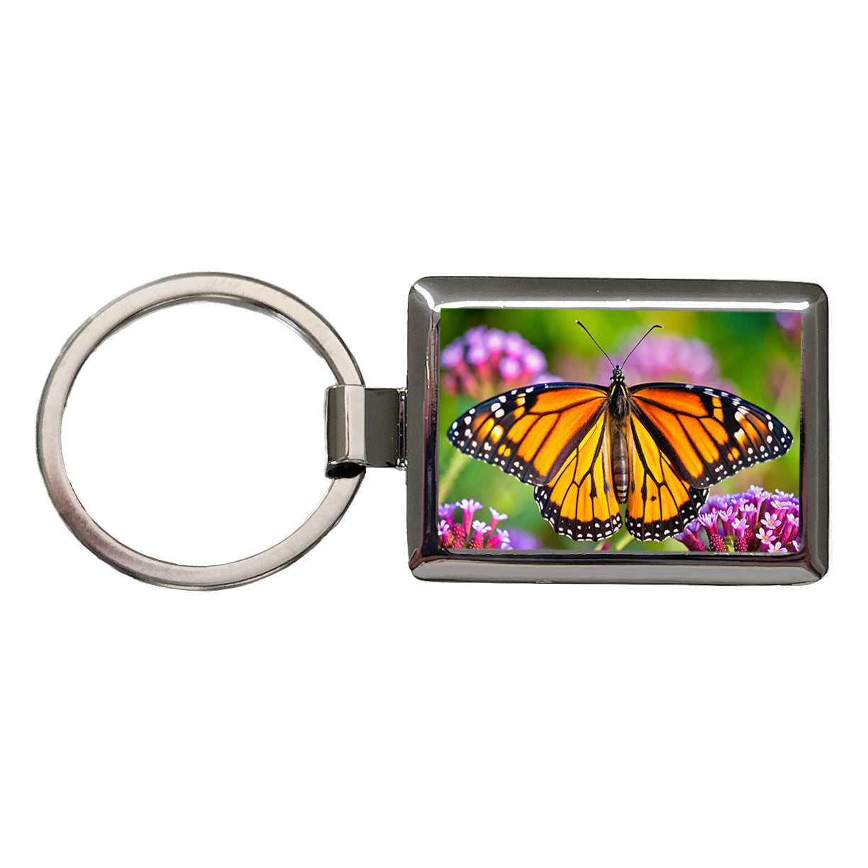 Monarch Butterfly Rectangle Metal Keychain
