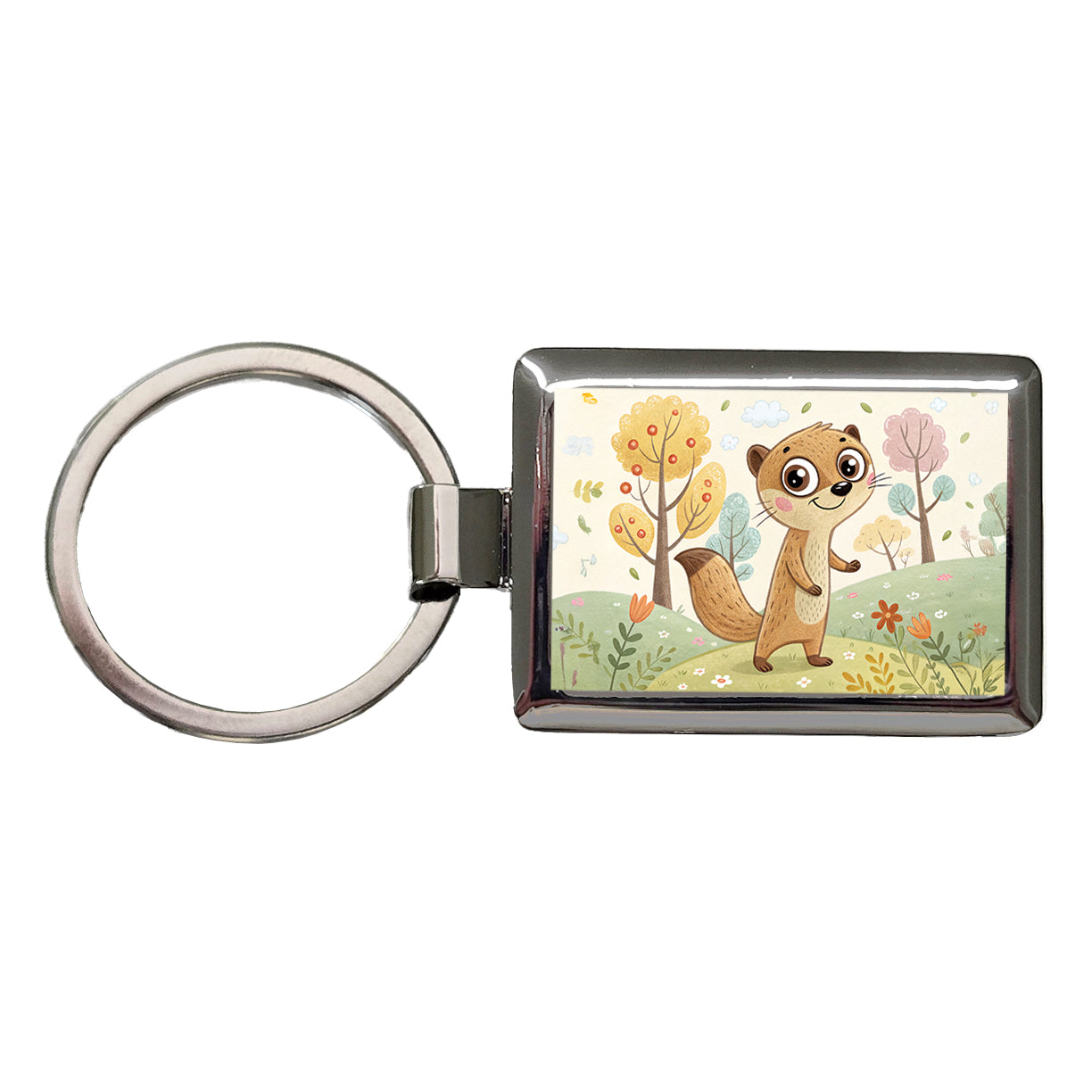 Mongoose Children's Illustration Style Rectangle Metal Keychain
