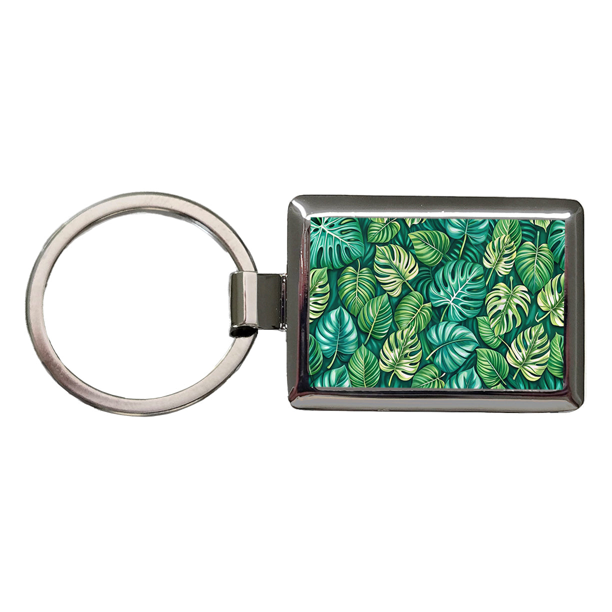 Monstera Leaves Pattern Rectangle Metal Keychain