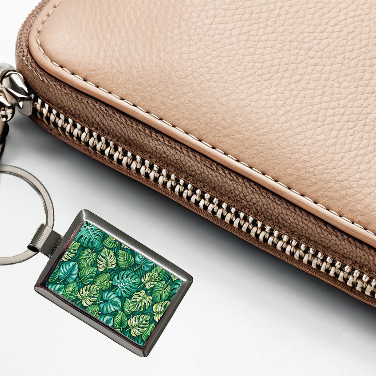 Monstera Leaves Pattern Rectangle Metal Keychain