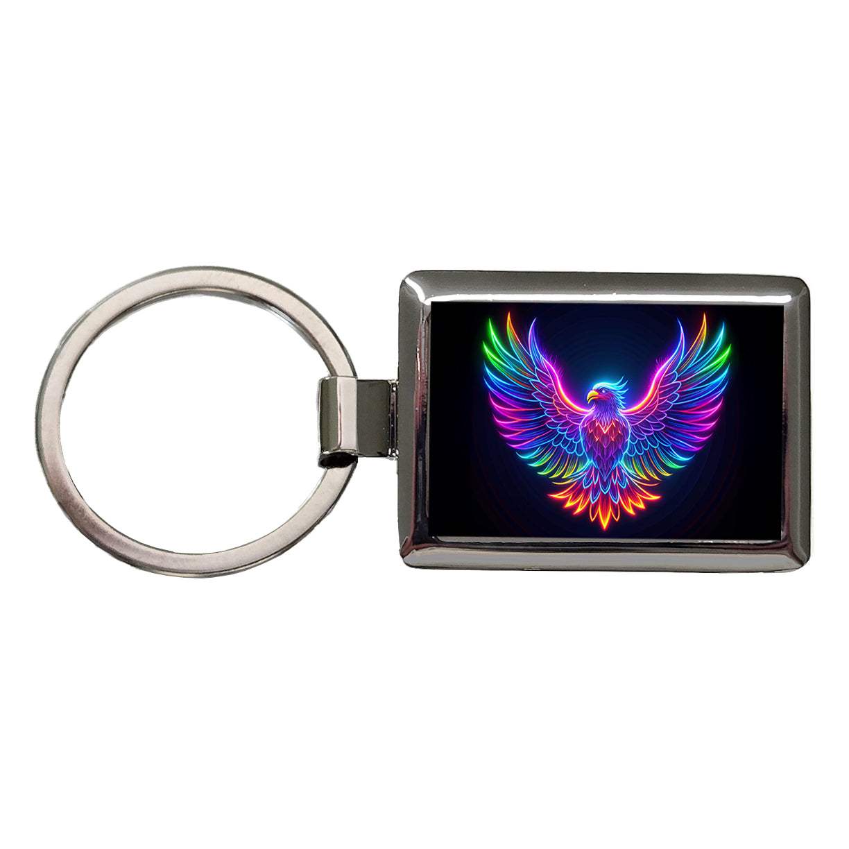 Neon Eagle Firebird Bird Rectangle Metal Keychain