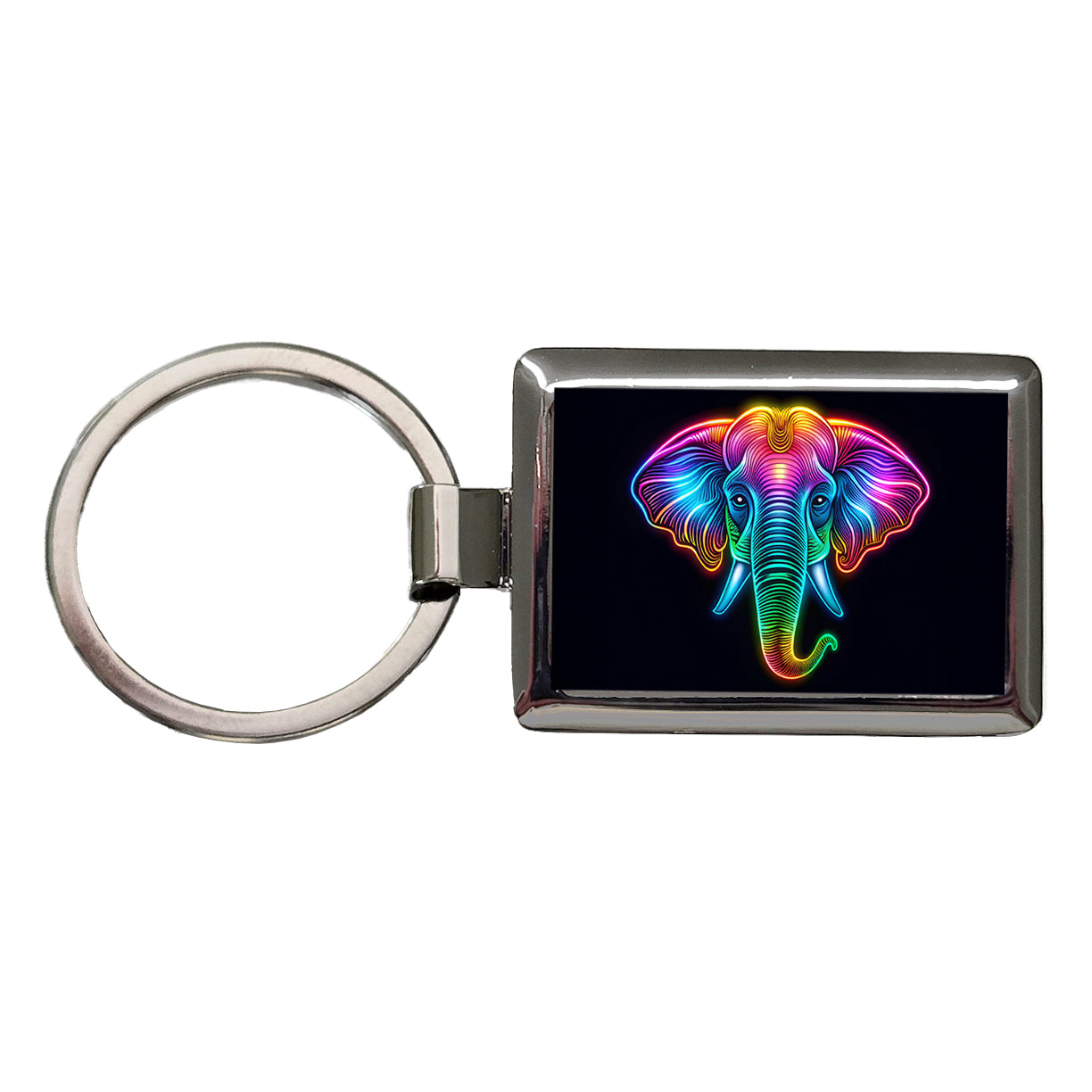 Neon Elephant Face Rectangle Metal Keychain