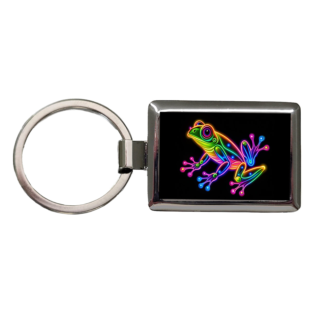 Neon Frog Rectangle Metal Keychain