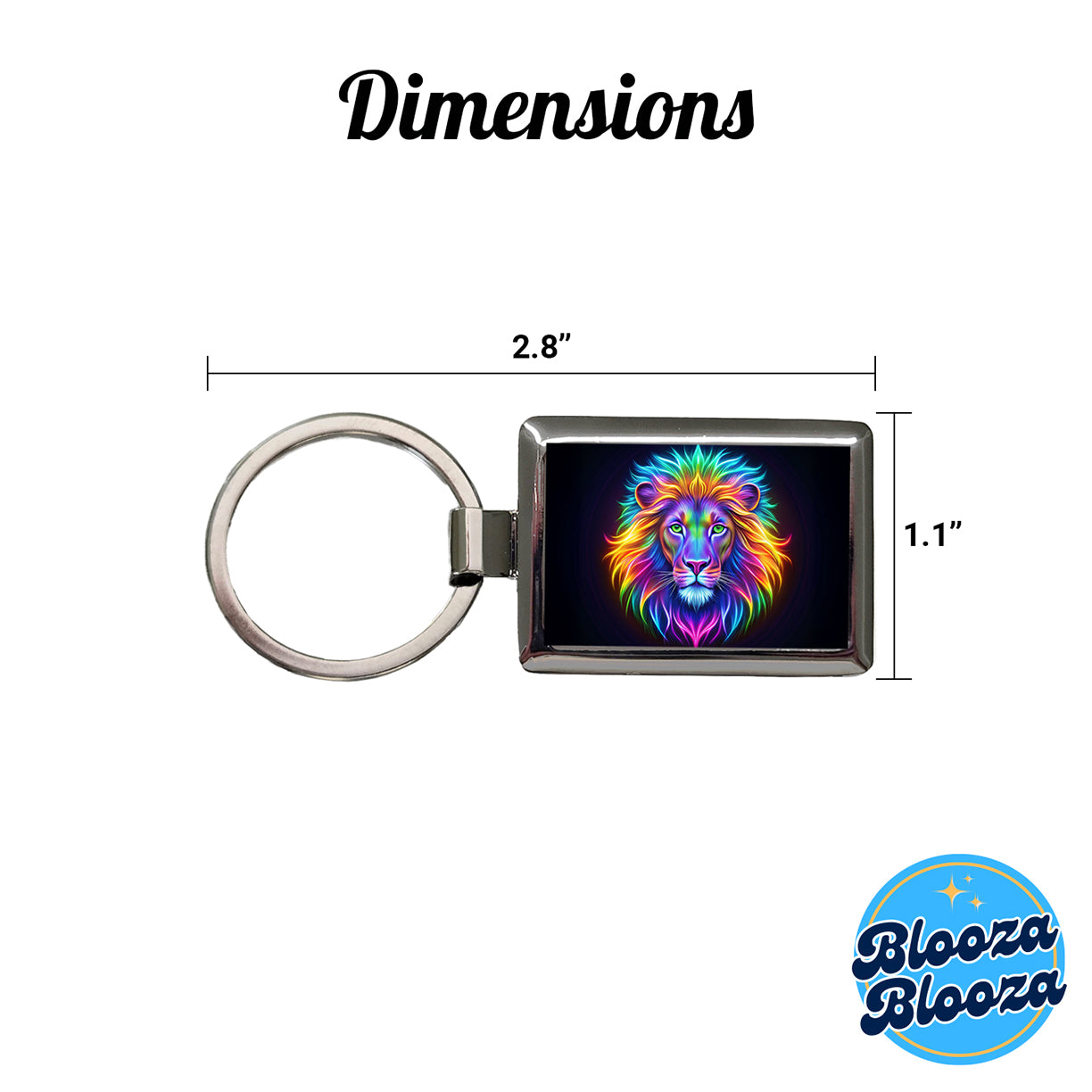 Neon Lion Rectangle Metal Keychain