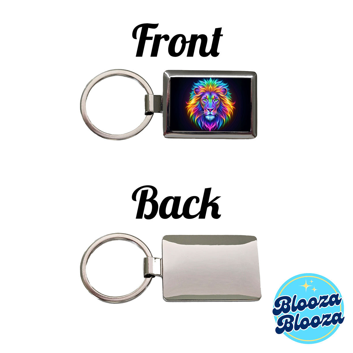 Neon Lion Rectangle Metal Keychain