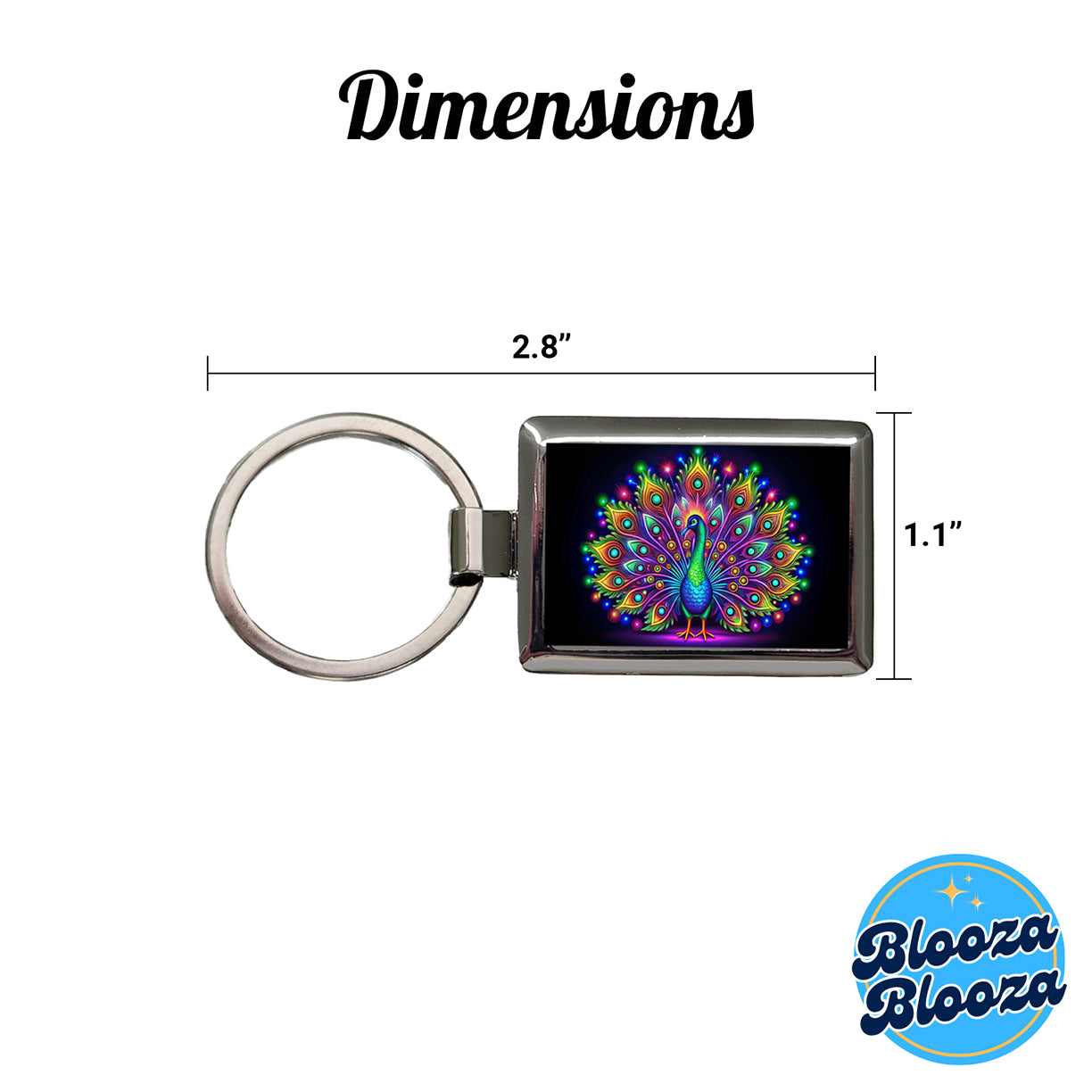 Neon Peacock Rectangle Metal Keychain