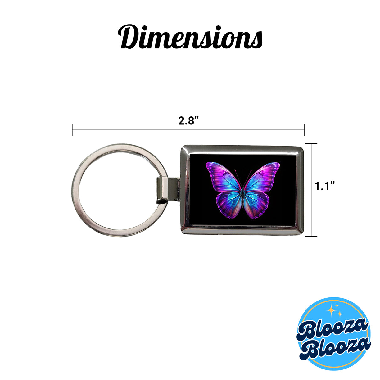 Neon Purple Blue Butterfly Rectangle Metal Keychain
