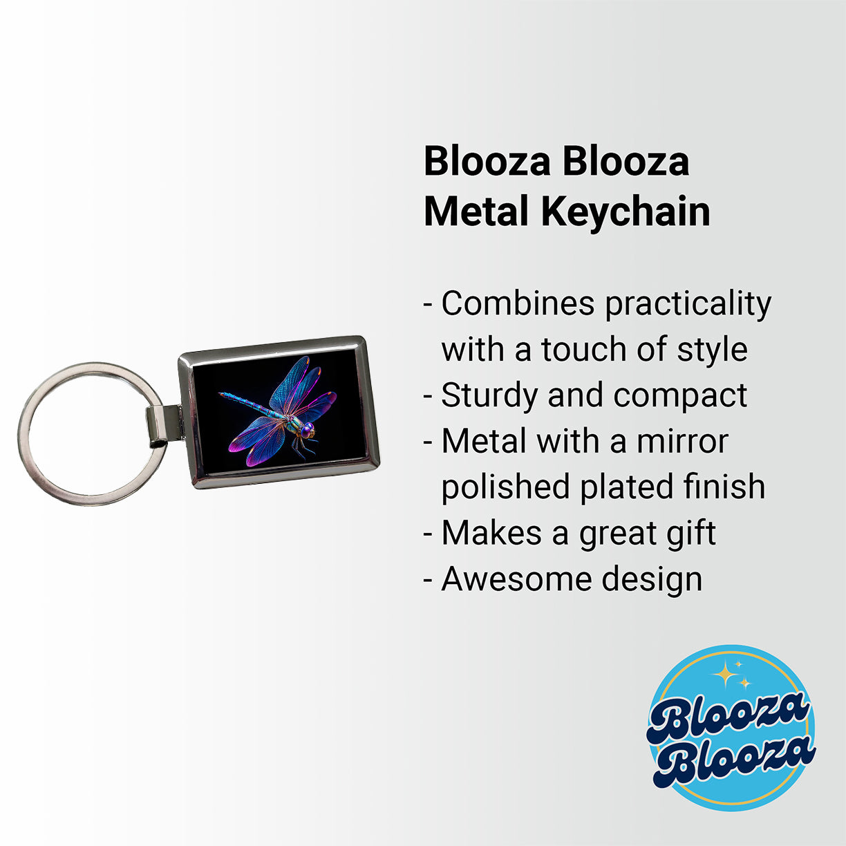 Neon Purple Blue Dragonfly Rectangle Metal Keychain