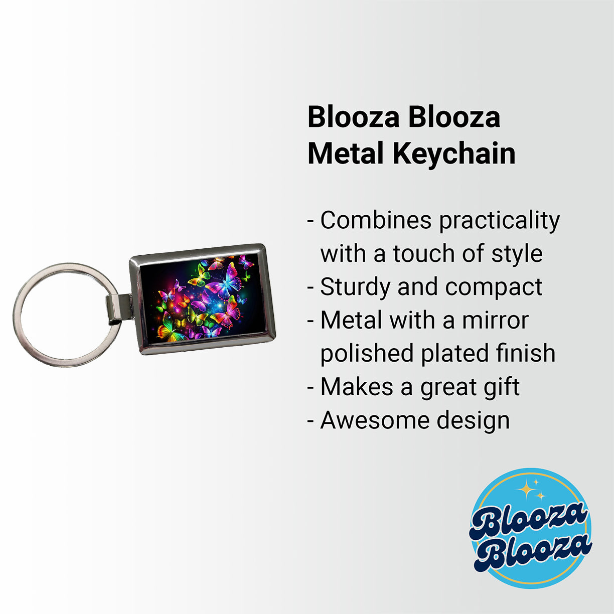 Neon Rainbow Butterflies Rectangle Metal Keychain
