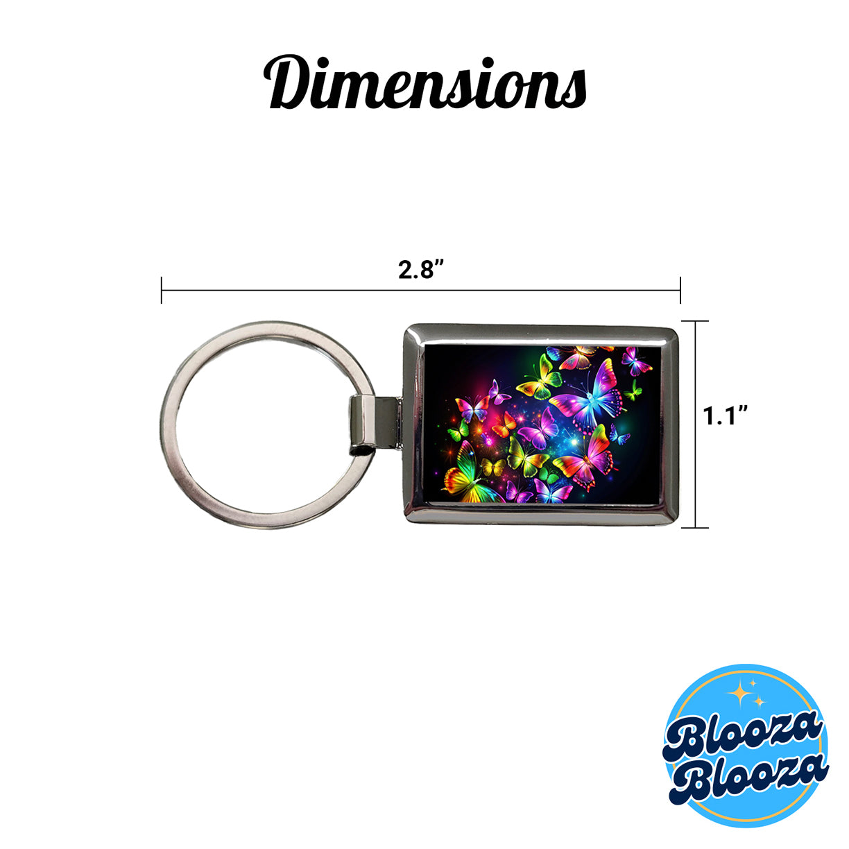 Neon Rainbow Butterflies Rectangle Metal Keychain