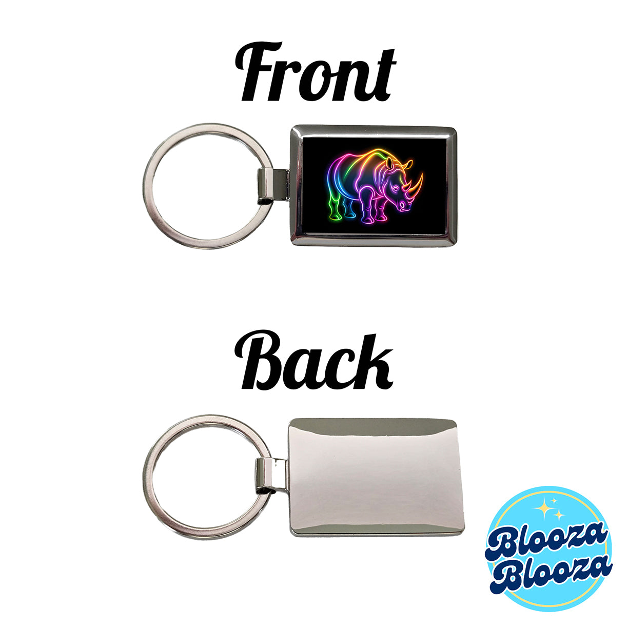 Neon Rhino Rectangle Metal Keychain