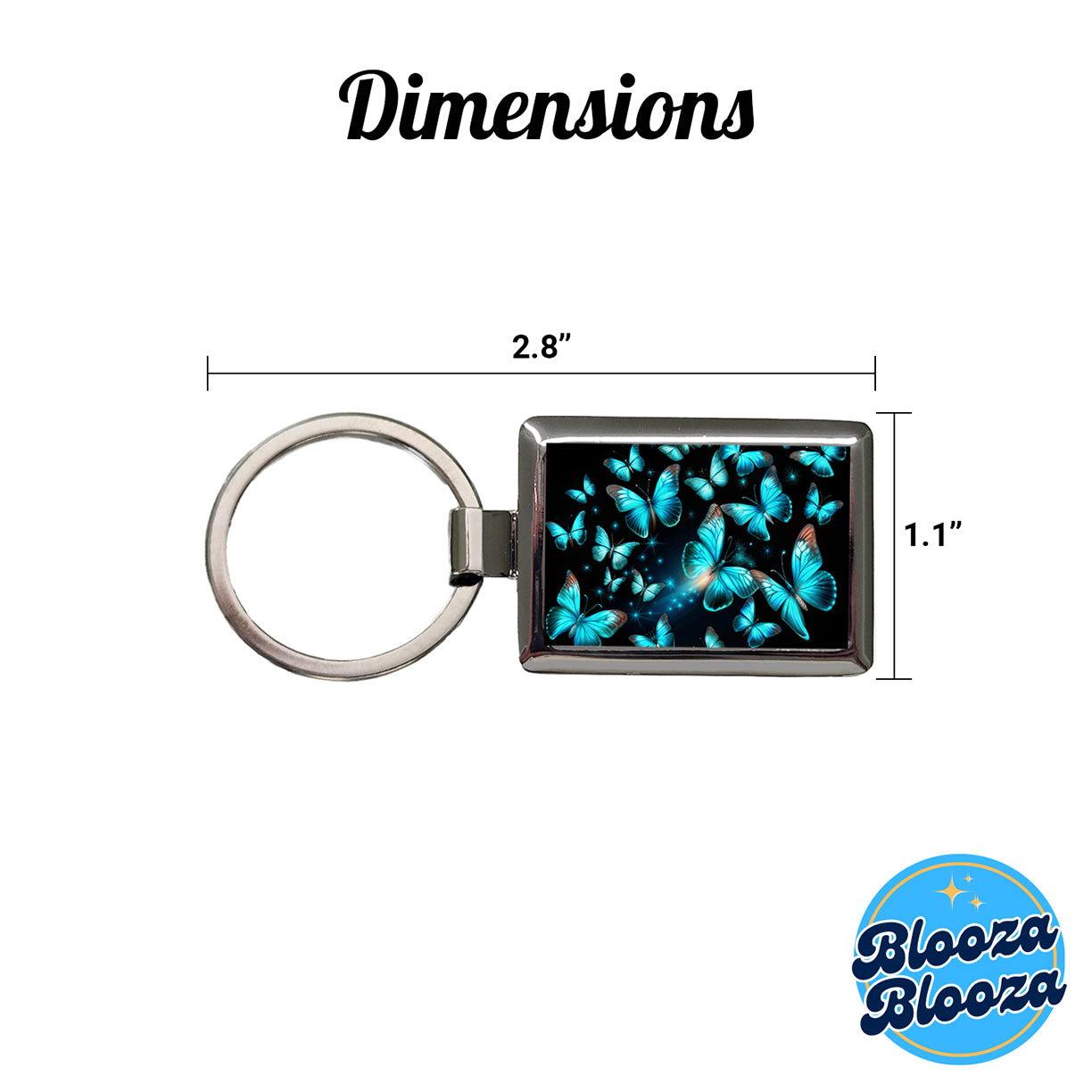Neon Teal Blue Butterflies Rectangle Metal Keychain