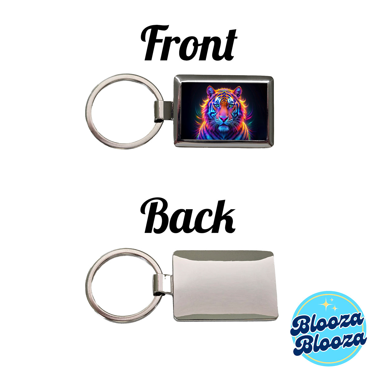 Neon Tiger Rectangle Metal Keychain