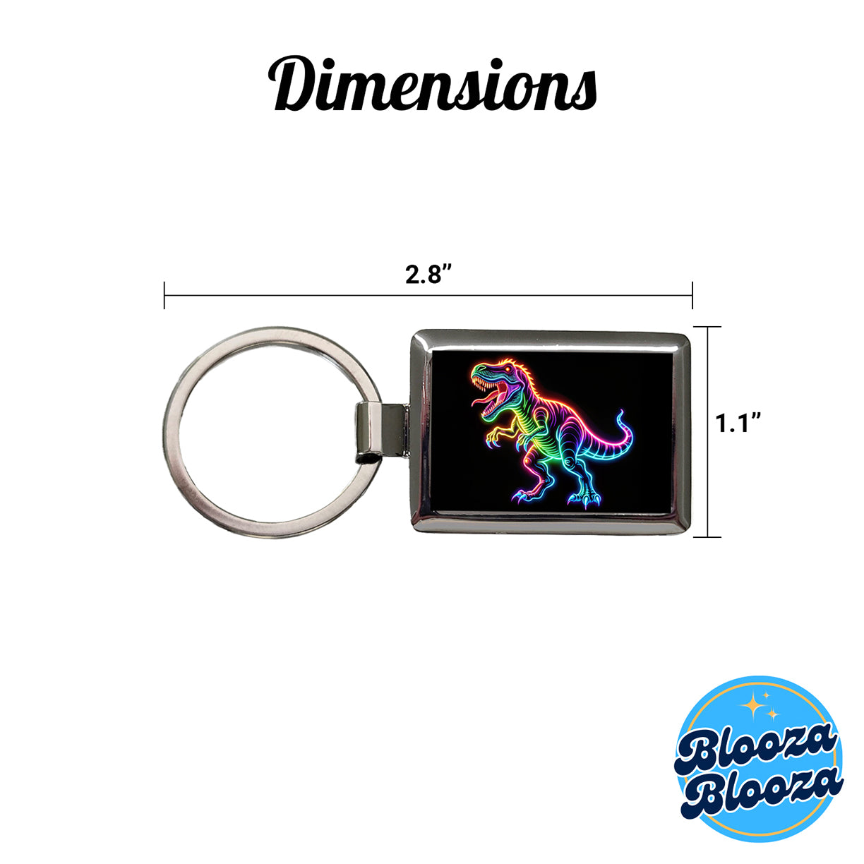 Neon T-Rex Dinosaur Rectangle Metal Keychain