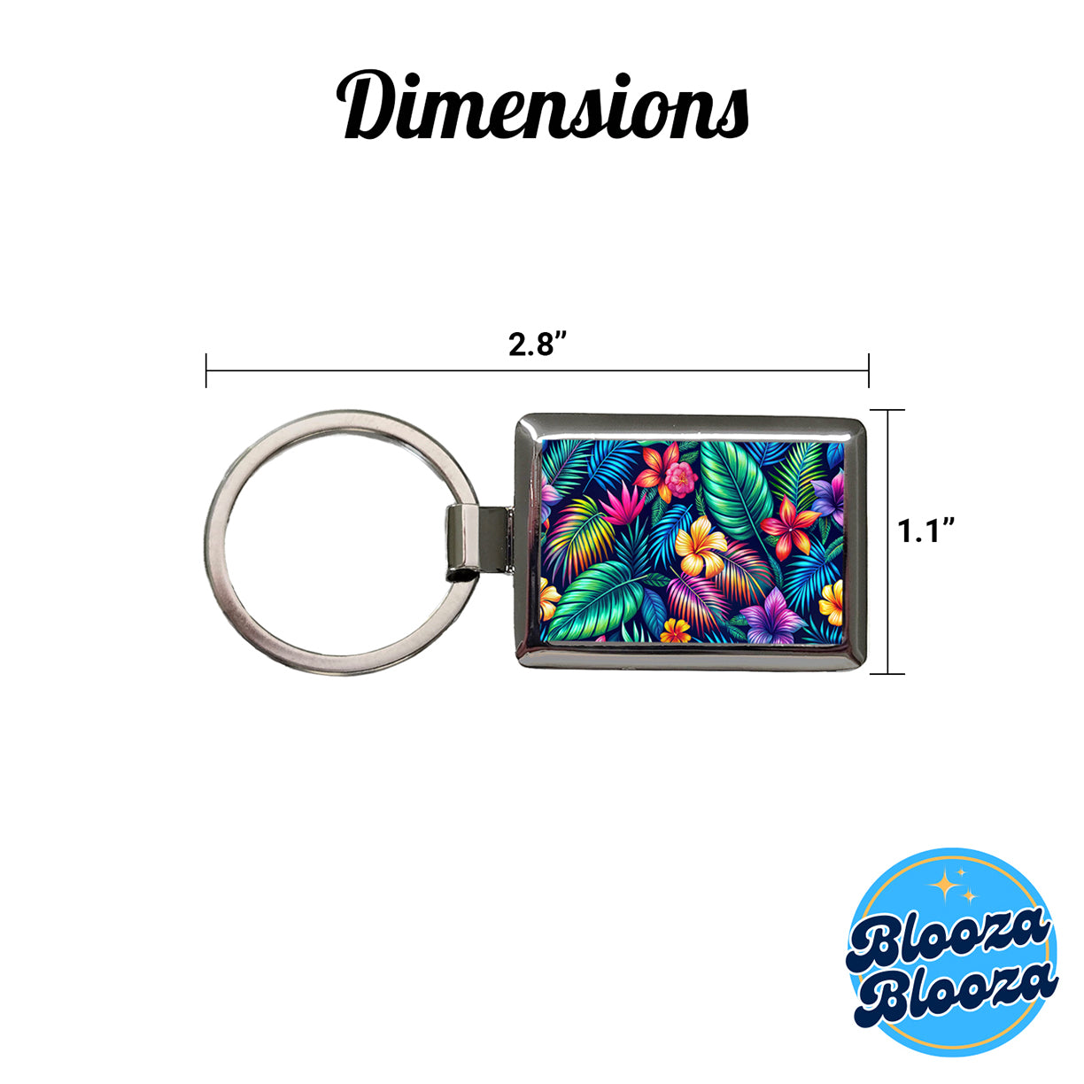 Neon Tropical Floral Pattern Rectangle Metal Keychain