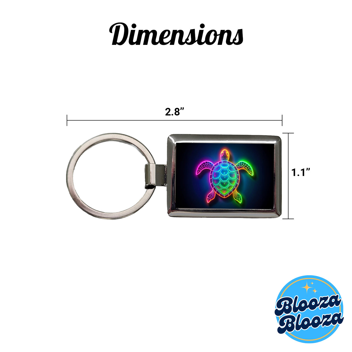 Neon Turtle Rectangle Metal Keychain