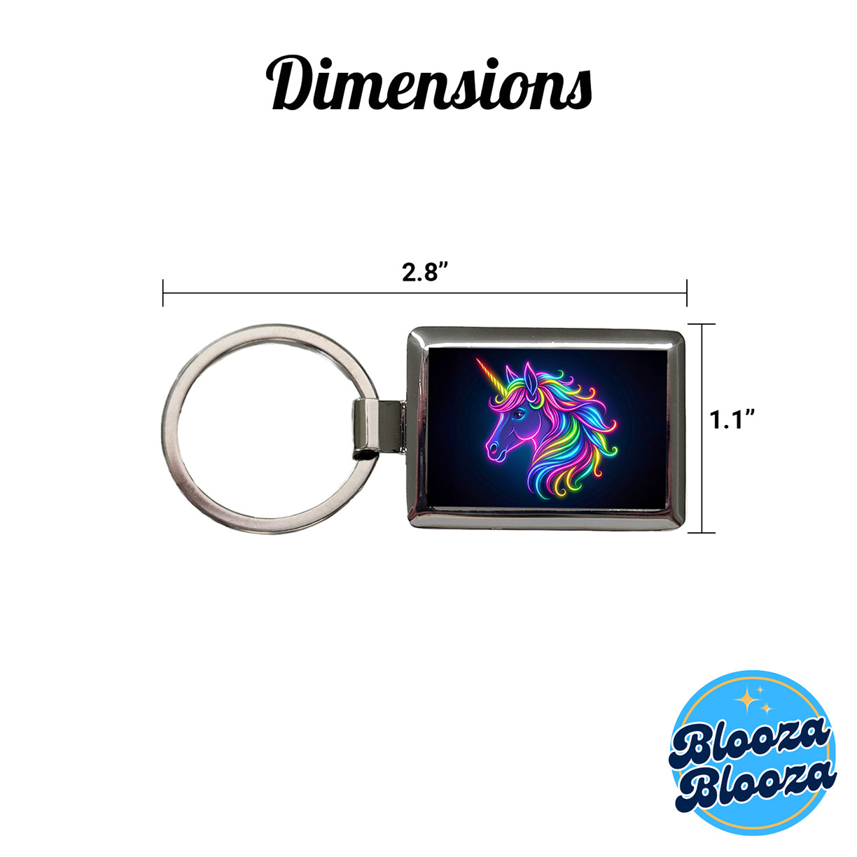 Neon Unicorn Head Fantasy Rectangle Metal Keychain