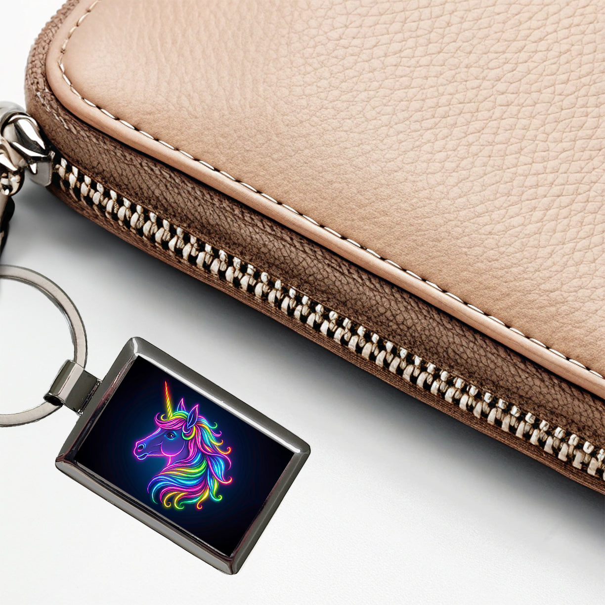 Neon Unicorn Head Fantasy Rectangle Metal Keychain
