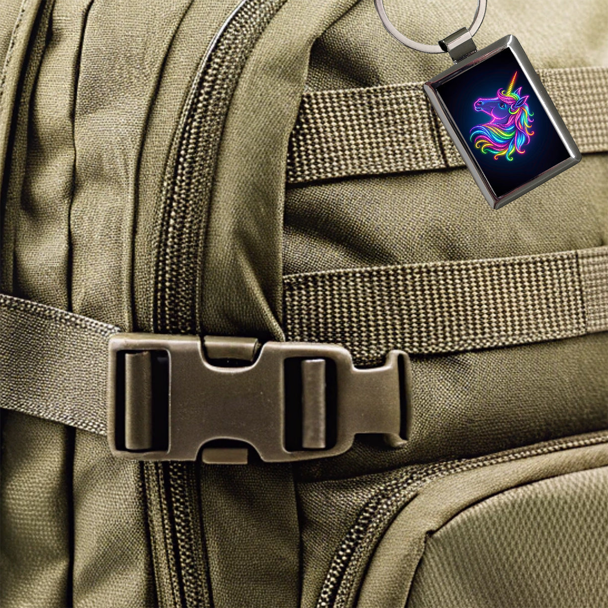 Neon Unicorn Head Fantasy Rectangle Metal Keychain