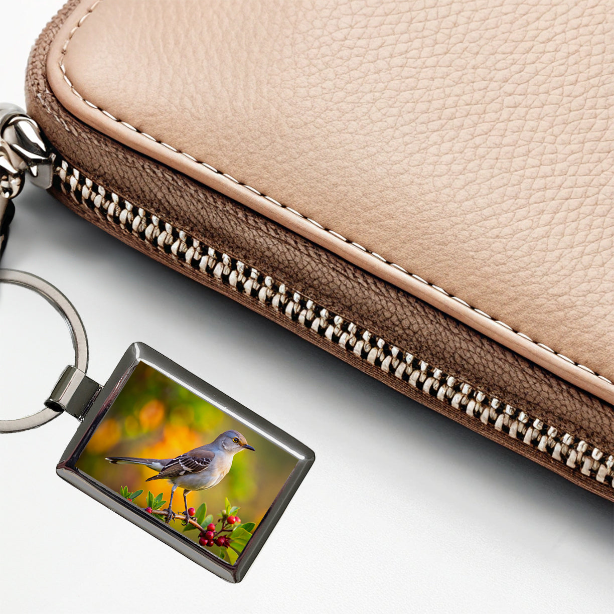 Northern Mockingbird Backyard Bird Rectangle Metal Keychain