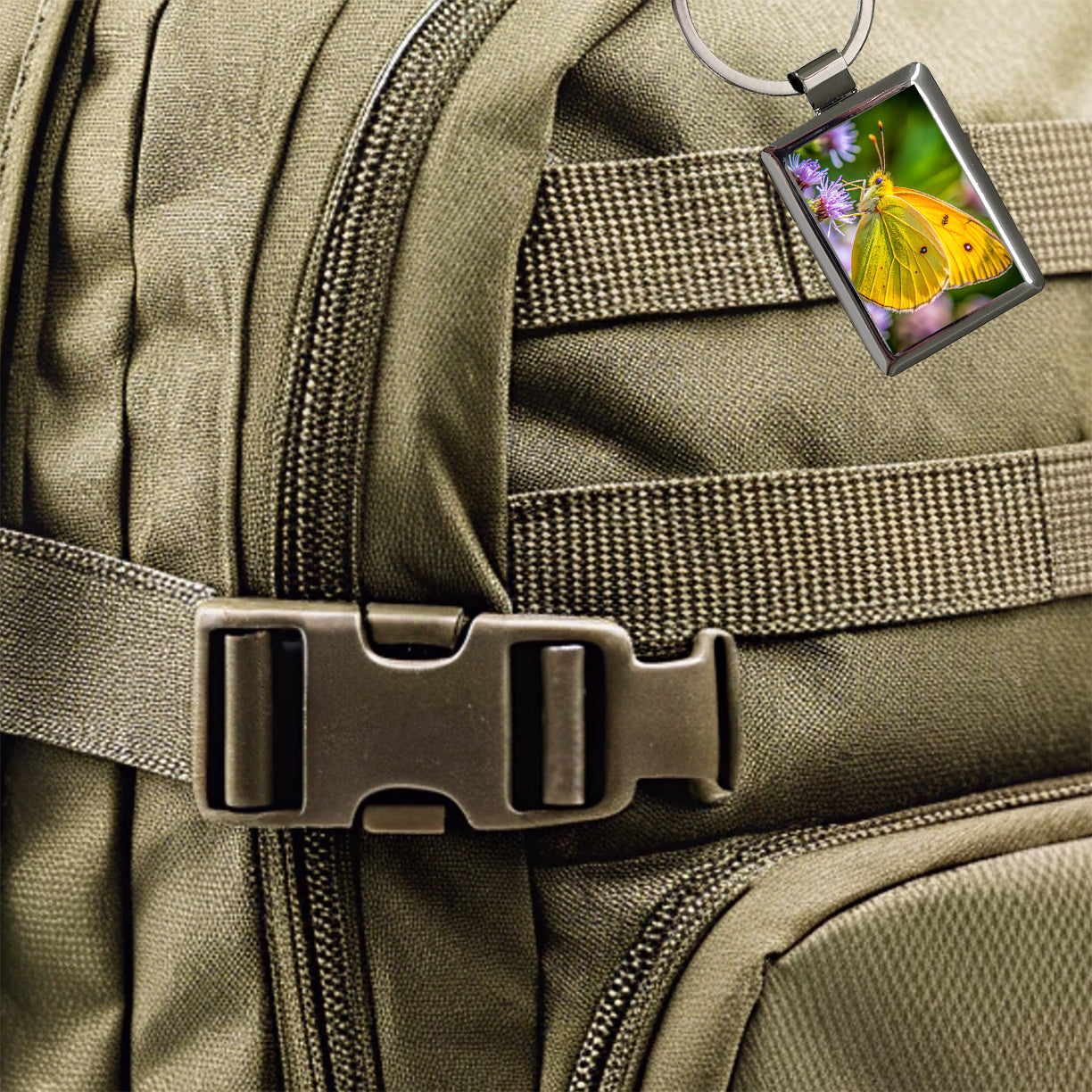 Orange Sulphur Butterfly Rectangle Metal Keychain