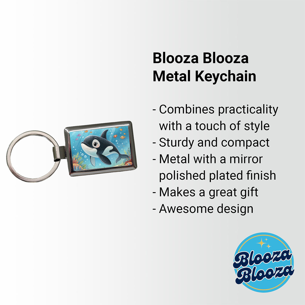 Orca Killer Whale Children's Illustration Style Rectangle Metal Keychain