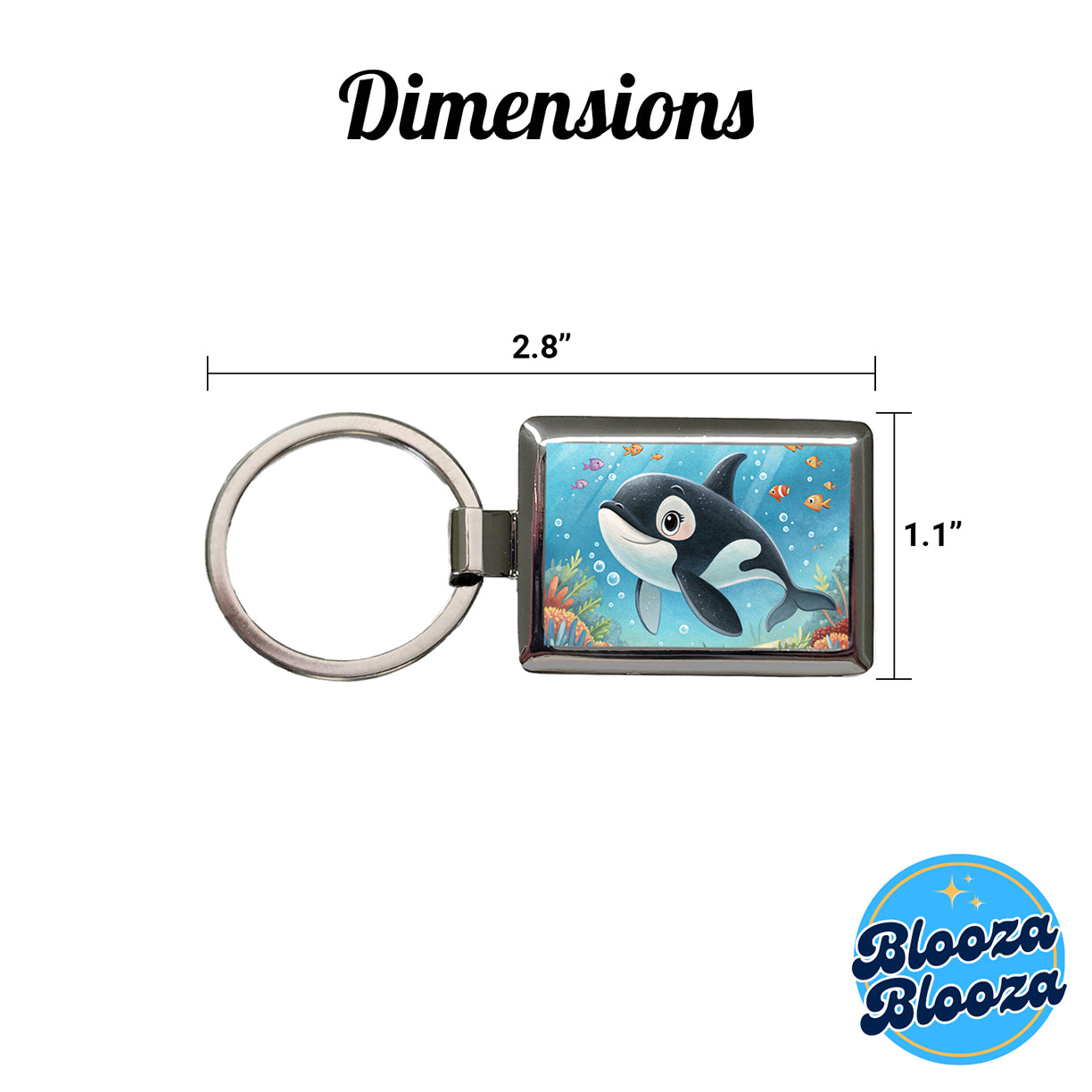 Orca Killer Whale Children's Illustration Style Rectangle Metal Keychain