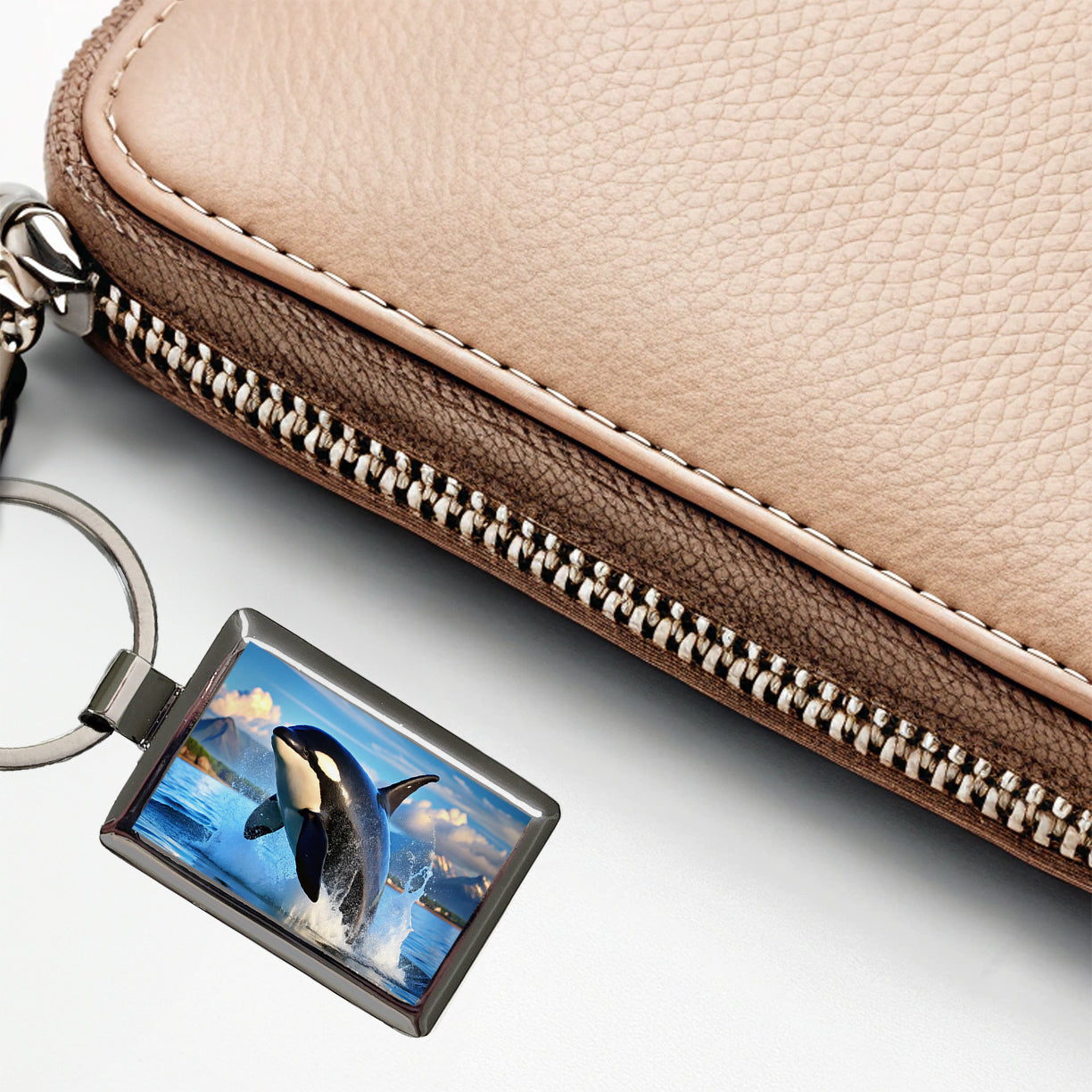 Orca Killer Whale Jumping Rectangle Metal Keychain