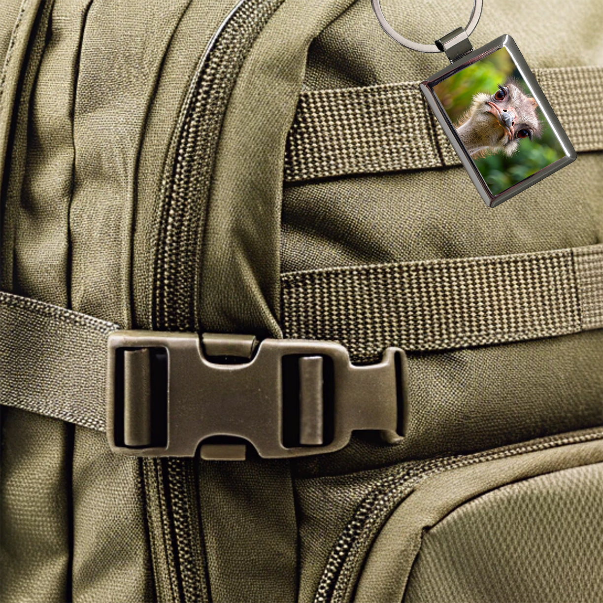 Ostrich Rectangle Metal Keychain