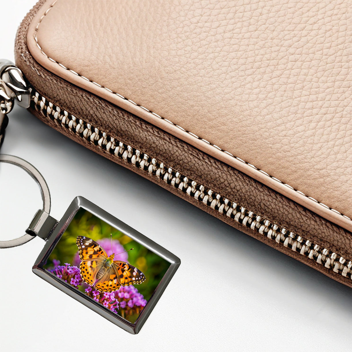 Painted Lady Butterfly Rectangle Metal Keychain