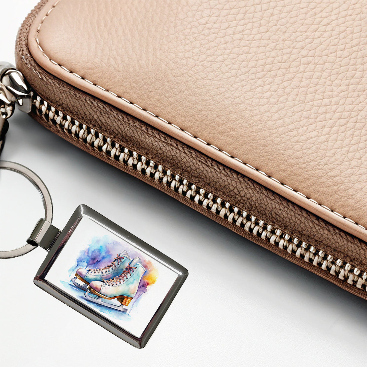 Pair Of Figure Skates Watercolor Rectangle Metal Keychain