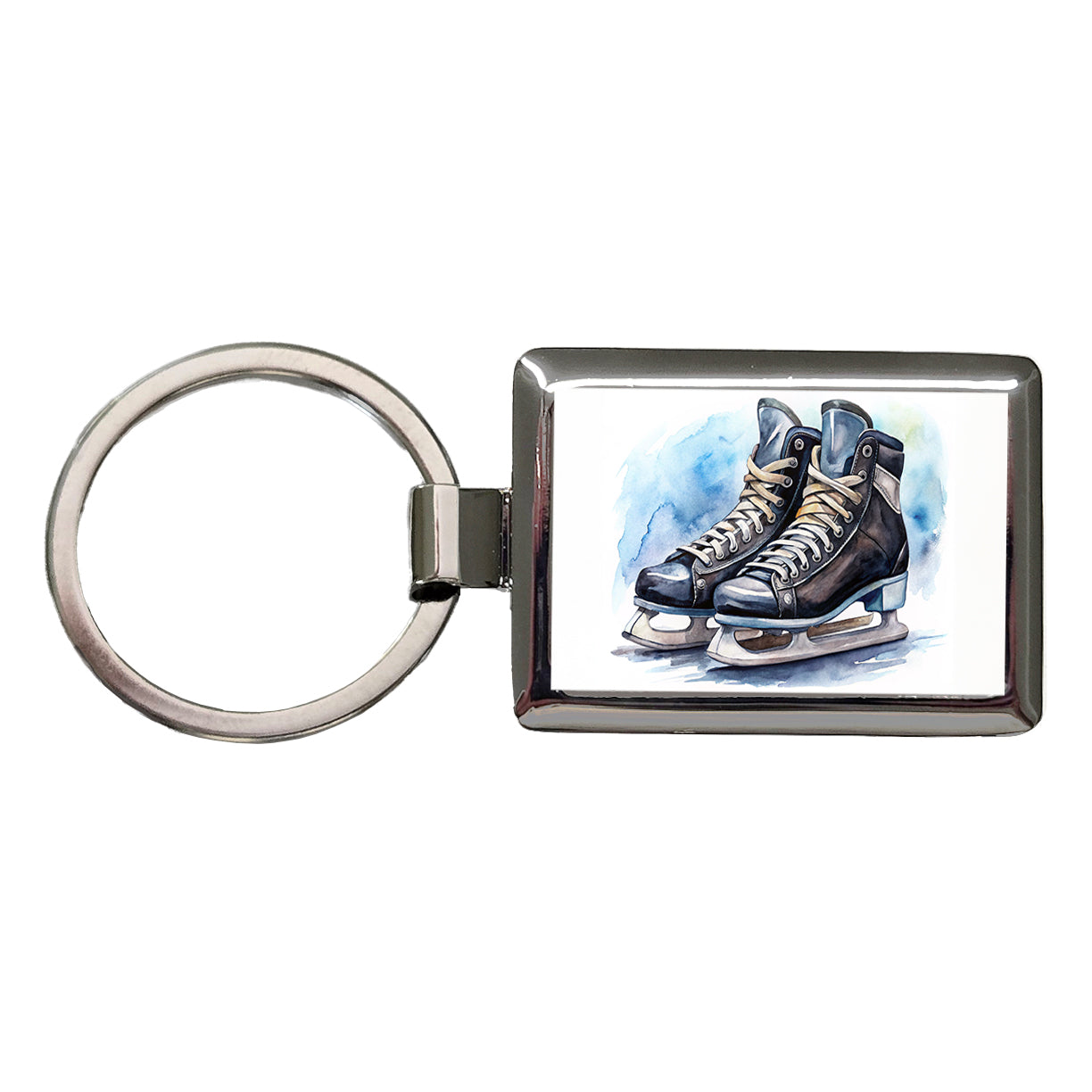 Pair Of Hockey Ice Skates Watercolor Rectangle Metal Keychain