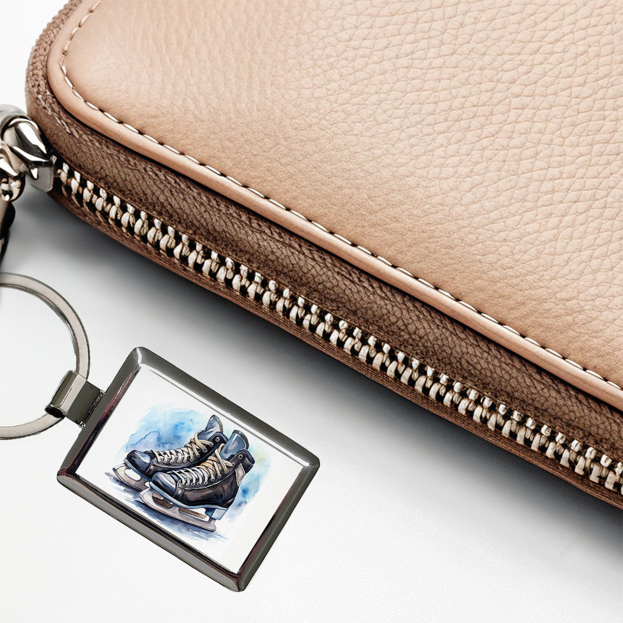 Pair Of Hockey Ice Skates Watercolor Rectangle Metal Keychain